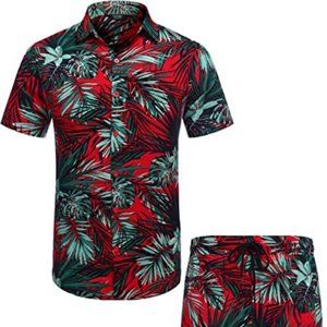 Men's Flower Shirt Hawaiian Sets Casual Button Down Short Sleeve Shirt